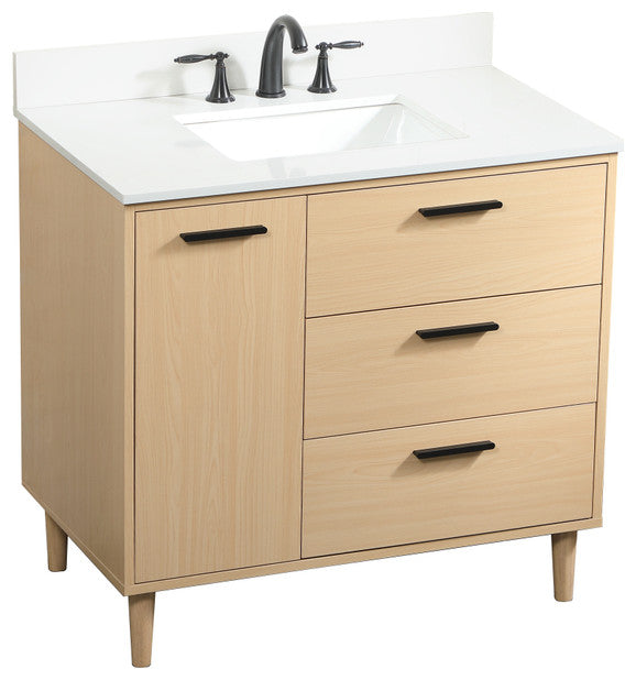 Home Living Modern Natural Oak-Light Bathroom Vanity, Maple, 36"