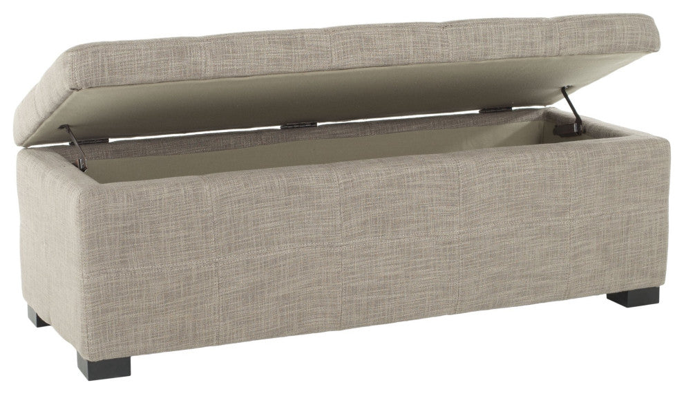 Large Storage Ottoman, Birch Wood Frame & Ample Inner Space, Stone Fabric