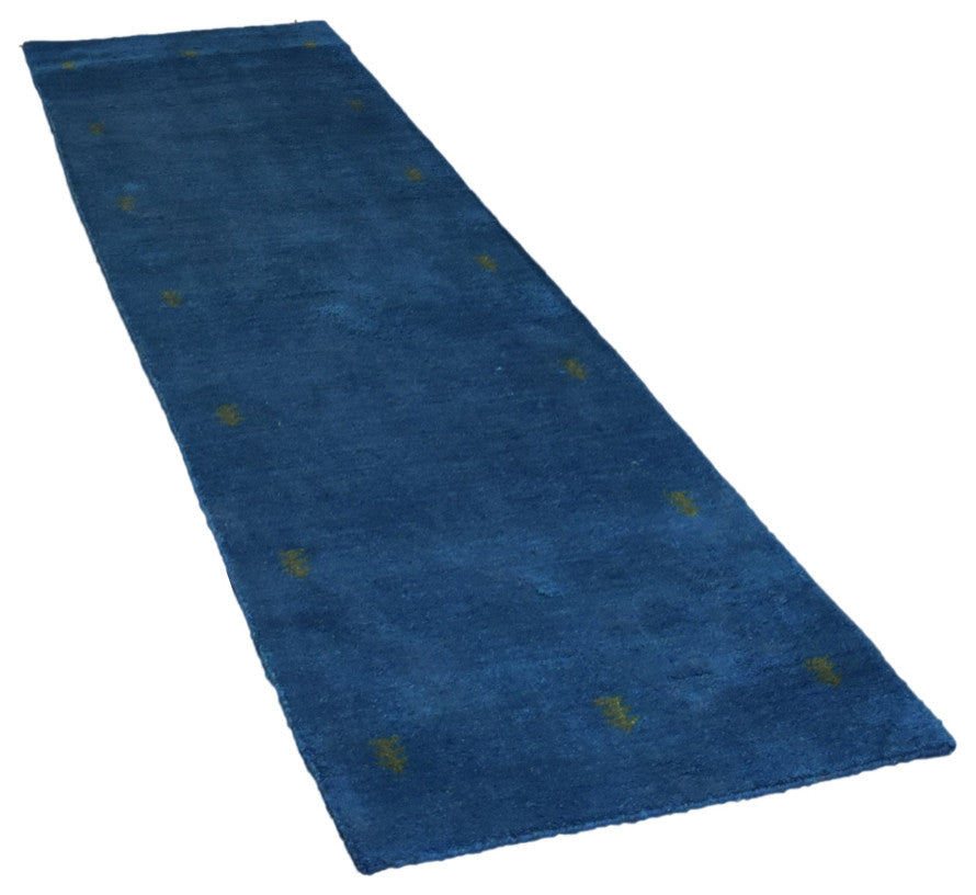 HAND KNOTTED LOOM SILK ECO-FRIENDLY AREA RUG -2'6''x12',Runner,Blue,Contemporary