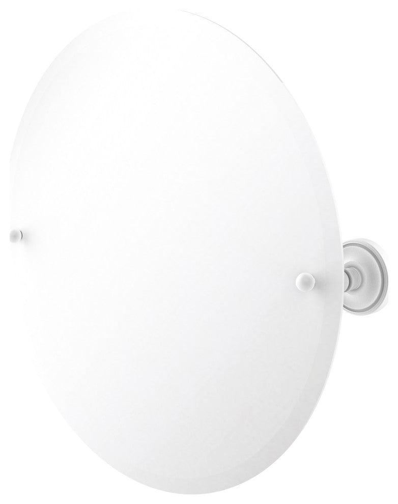 Frameless Round Beveled Edge Tilt Mirror, Matte White