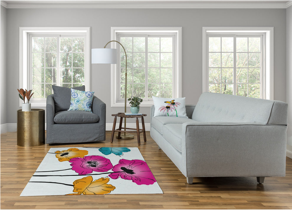 Popping Poppies Spring Chenille Rug, Pink, 4'x6'