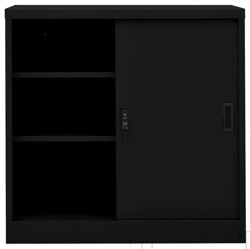 vidaXL Office Cabinet with Sliding Door Black 35.4" Steel Storage Side Cabinet