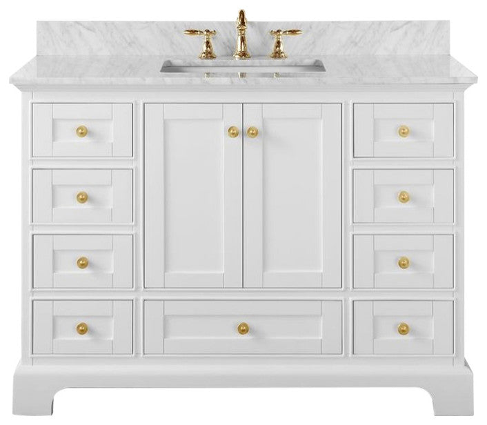 Audrey Vanity Set, White, 48", Gold Hardware, No Mirror