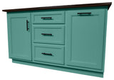 Modern Extra Wide Kitchen Island With Trash Bin Storage, Aqua Fiesta