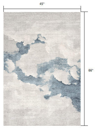 4"x6" Gray and Blue Abstract Clouds Area Rug