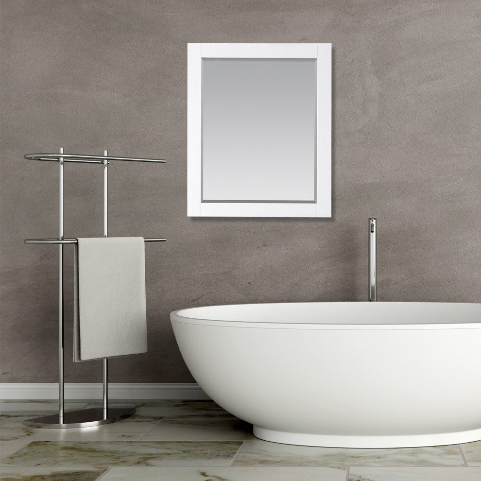 Maribella Rectangular Bathroom Wood Framed Wall Mirror, White, 28"