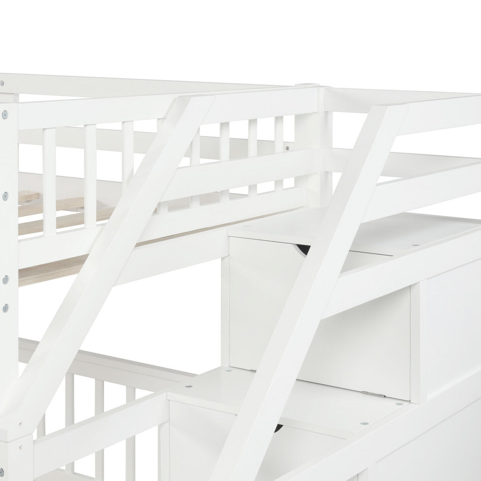 Versatile Design-Twin Over Full Loft Bed, with Staircase, White