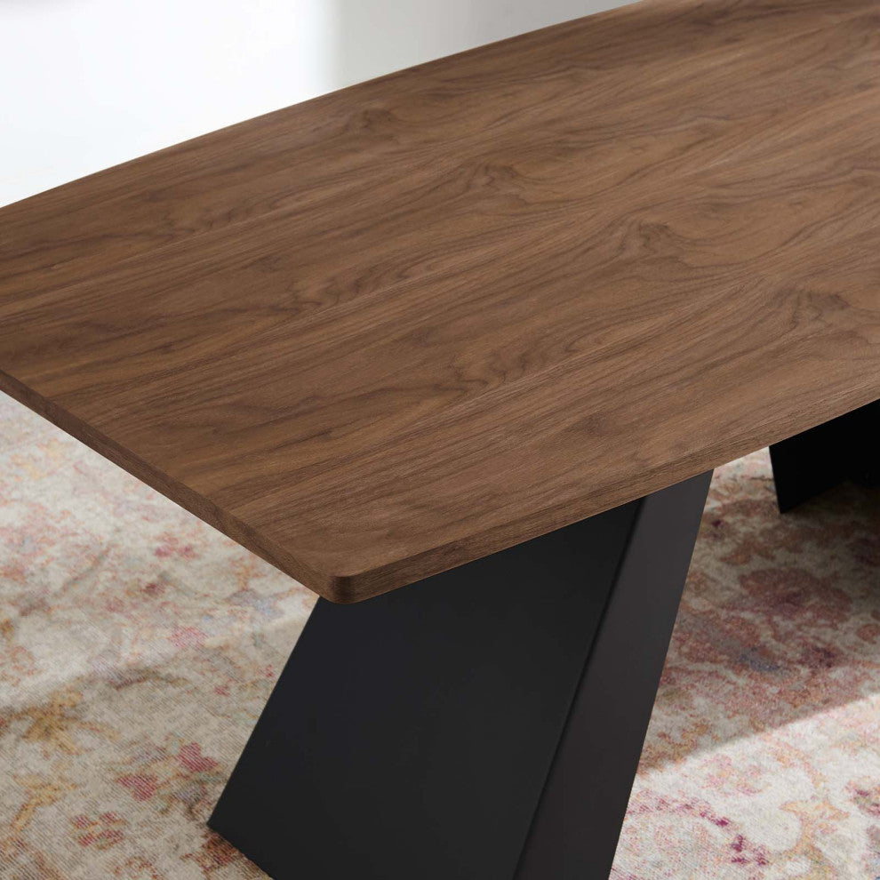 Dining Table, Wood, Metal, Brown Walnut, Modern, Bistro Restaurant Hospitality