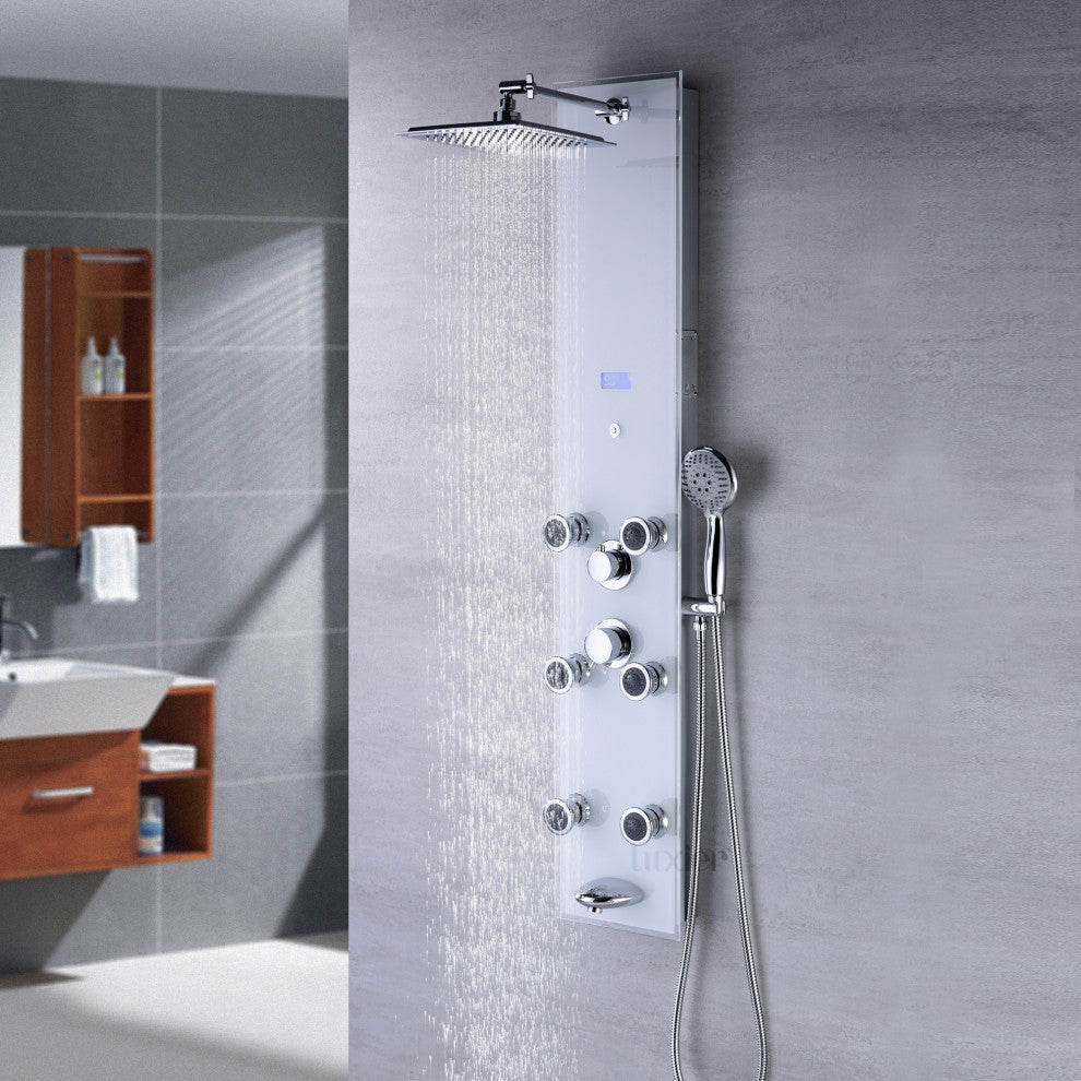 Luxier 51" 6-Jet Shower Panel With Rainfall Shower Head Hand Shower, White