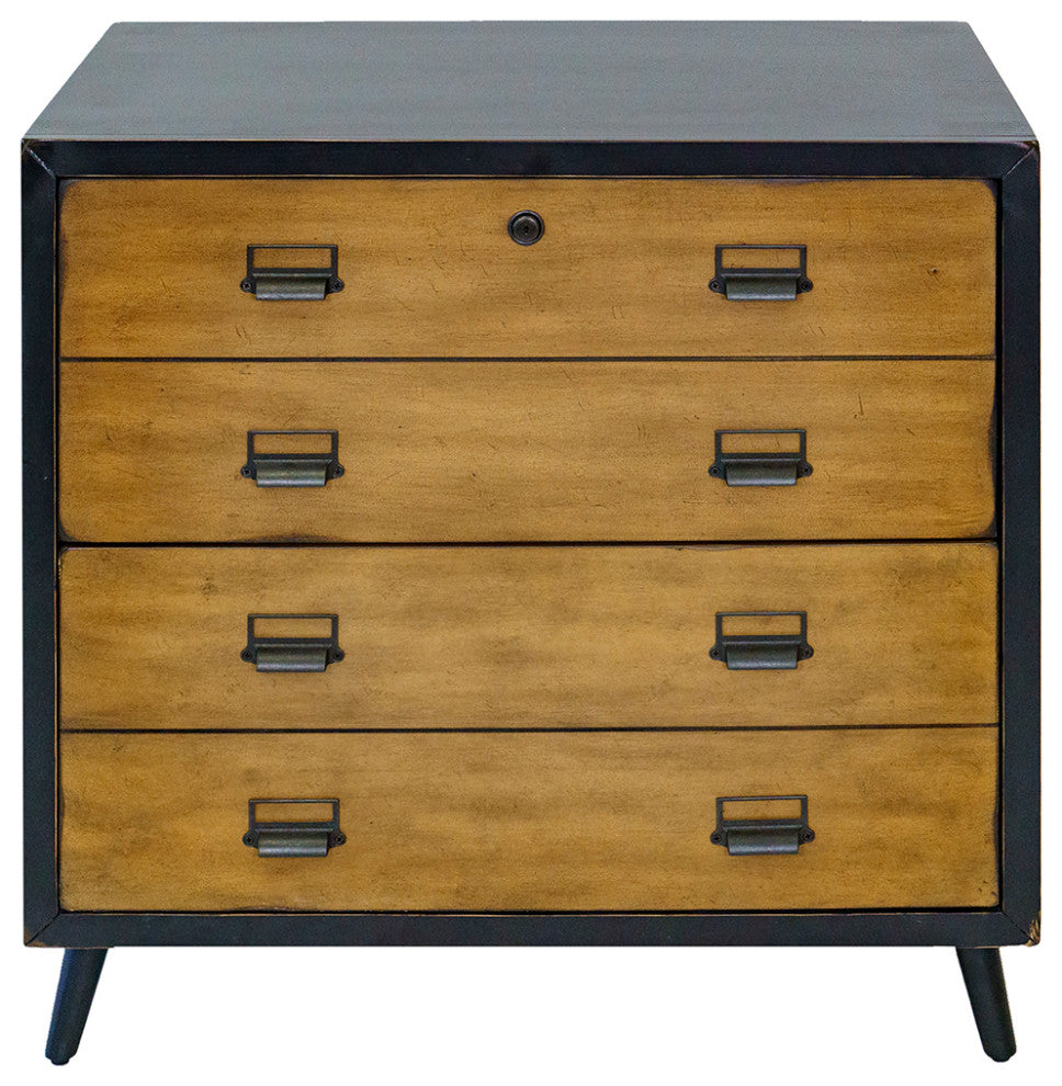 Mid-Century Wood Lateral File, Storage File Drawer, Fully Assembled, Black