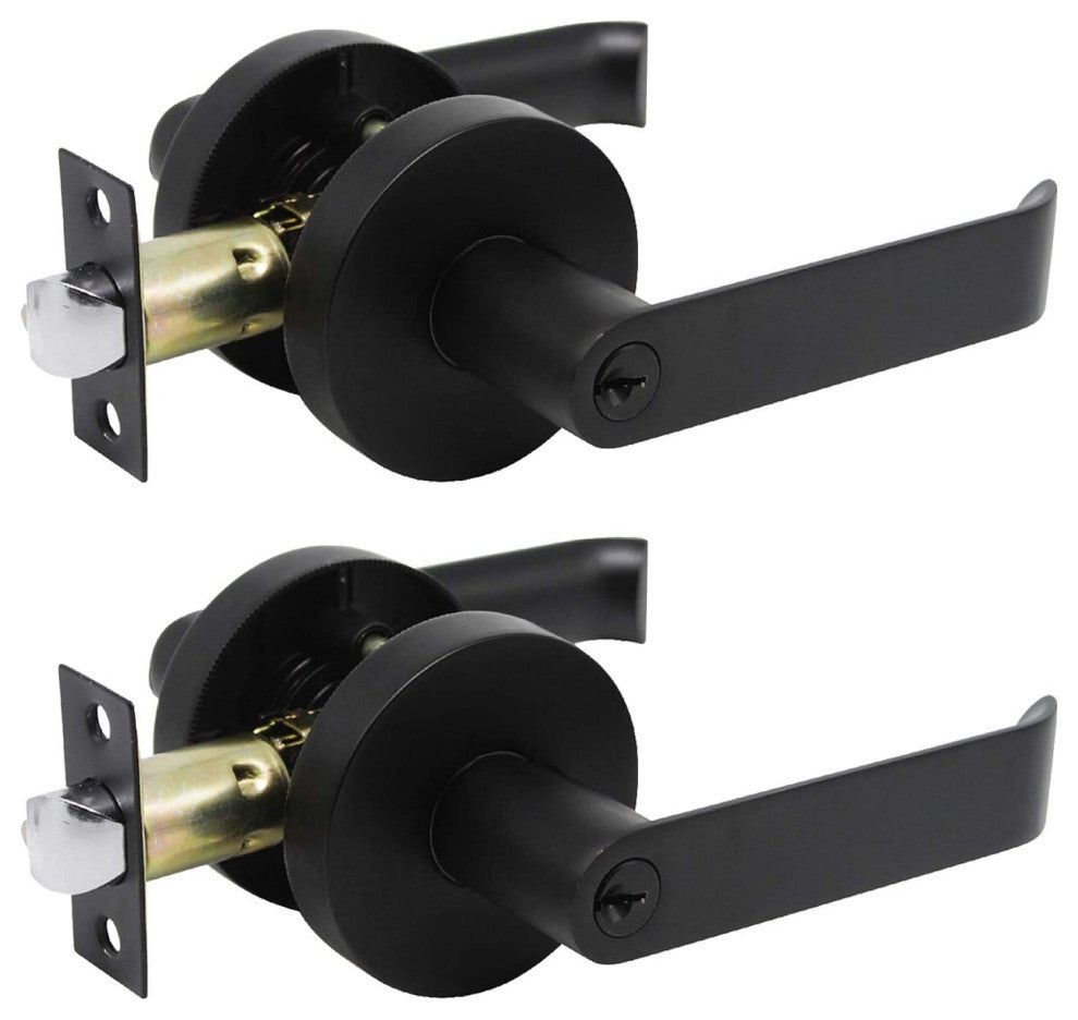 Matte Black Finish Heavy Duty Entrance Lever Door Handle, Pack of 2