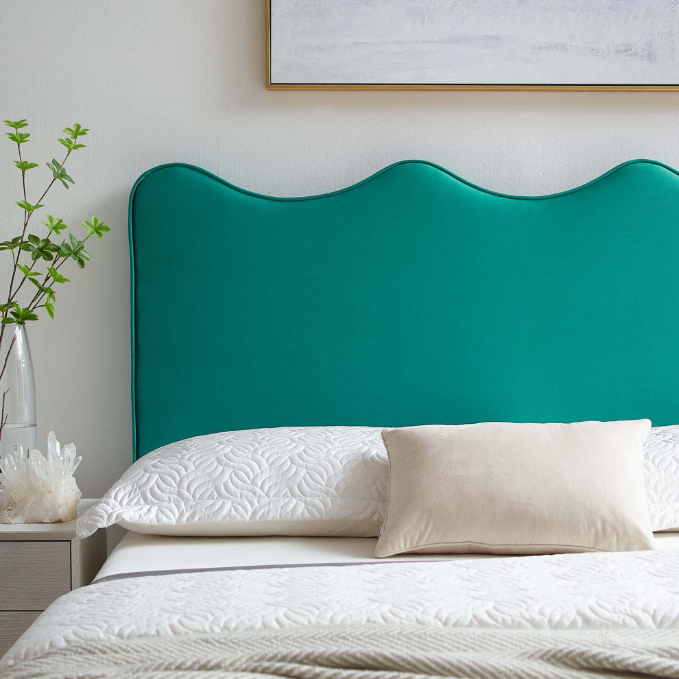 Headboard, King Size, Velvet, Teal Blue, Modern Contemporary, Bedroom Master