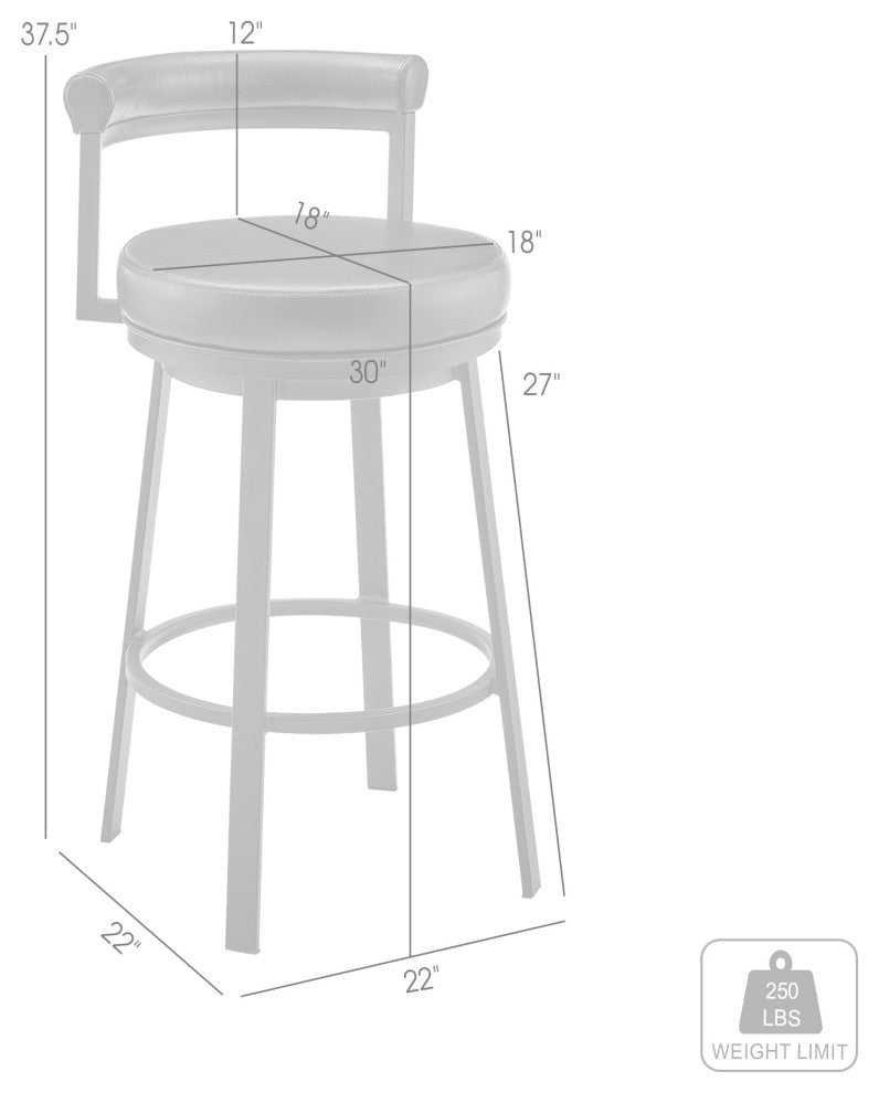 Armen Living Neura 30" Metal & Faux Leather Swivel Bar Stool in Soft White