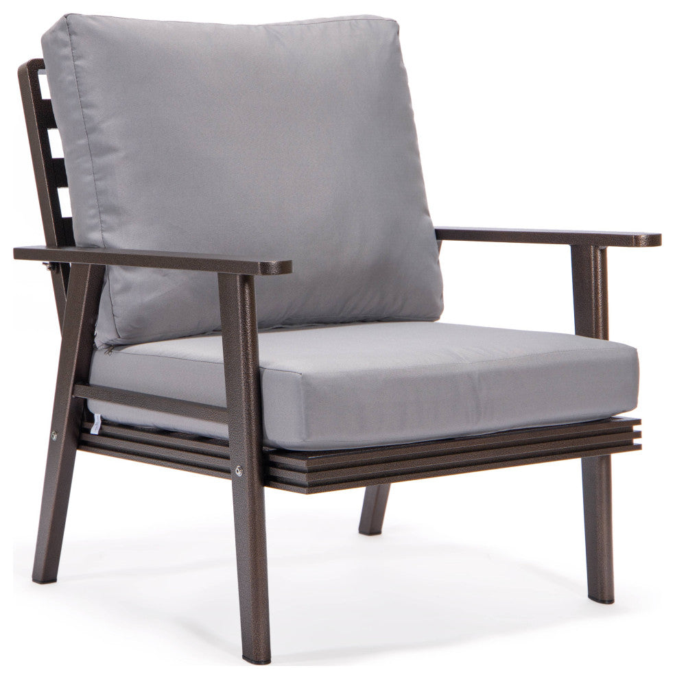 LeisureMod Walbrooke 3-Piece Patio Set With Brown Aluminum Frame and Cushions, Grey