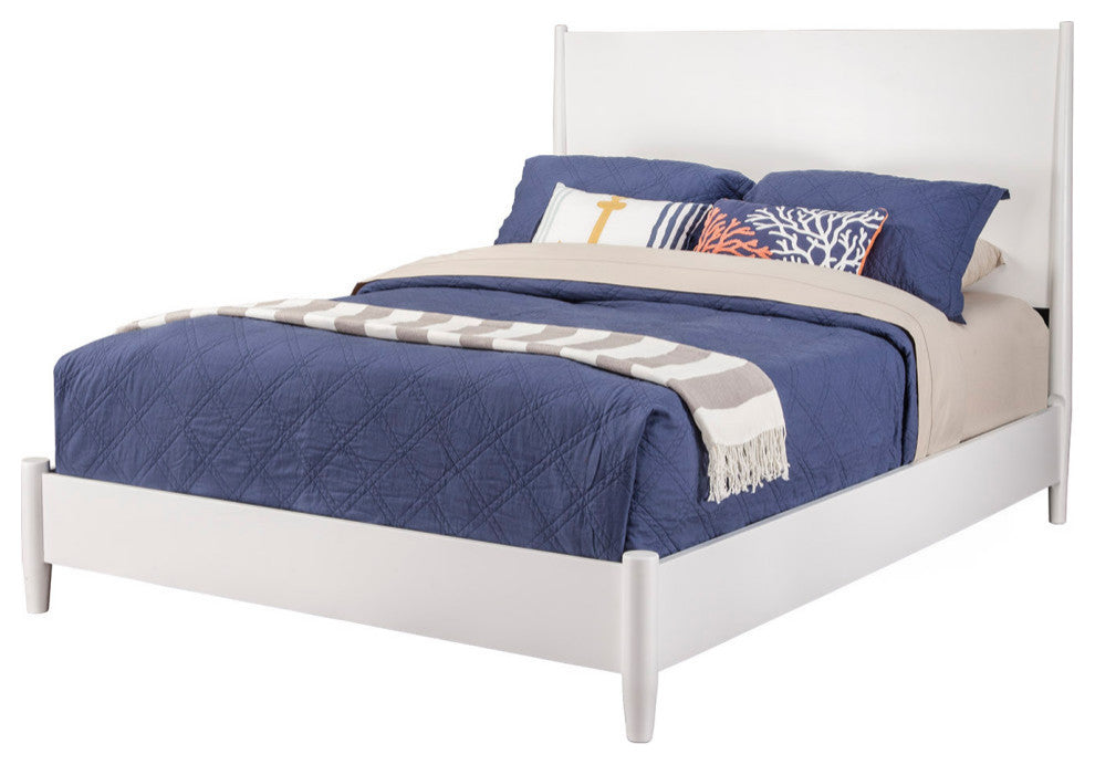 Flynn Mid Century Modern California King Panel Bed, White