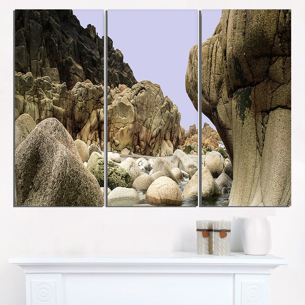 "Smooth Rocks in Coastline Panorama" Metal Wall Art, 3 Panels, 36"x28"