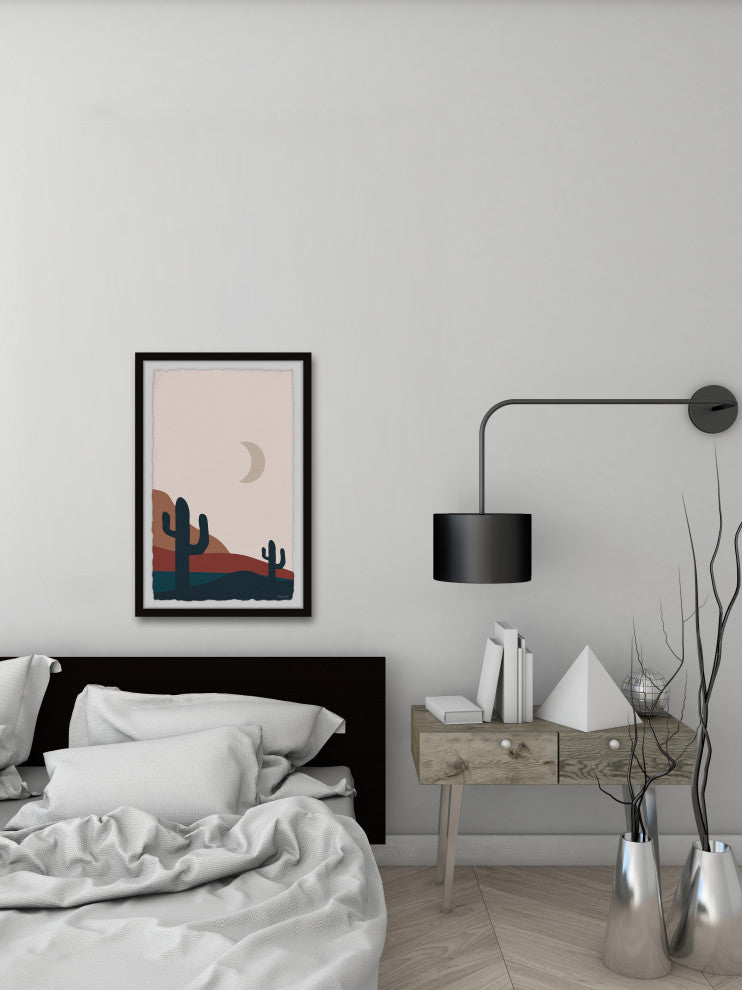 "Moonlight Cactus" Framed Painting Print, 16x24