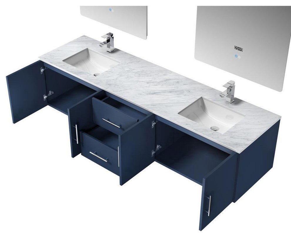 Geneva Transitional Navy Blue 80" Double Vanity Set