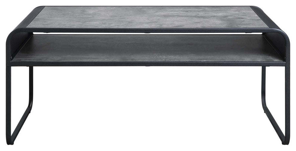 Rectangular Coffee Table With Open Shelf, Grey