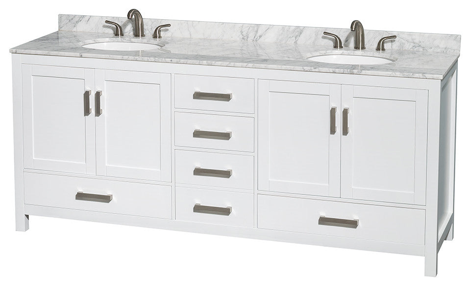 Wyndham WCS141480DWHCMUNOM70 White 80 Inch Vanity with Oval Sinks and Mirror