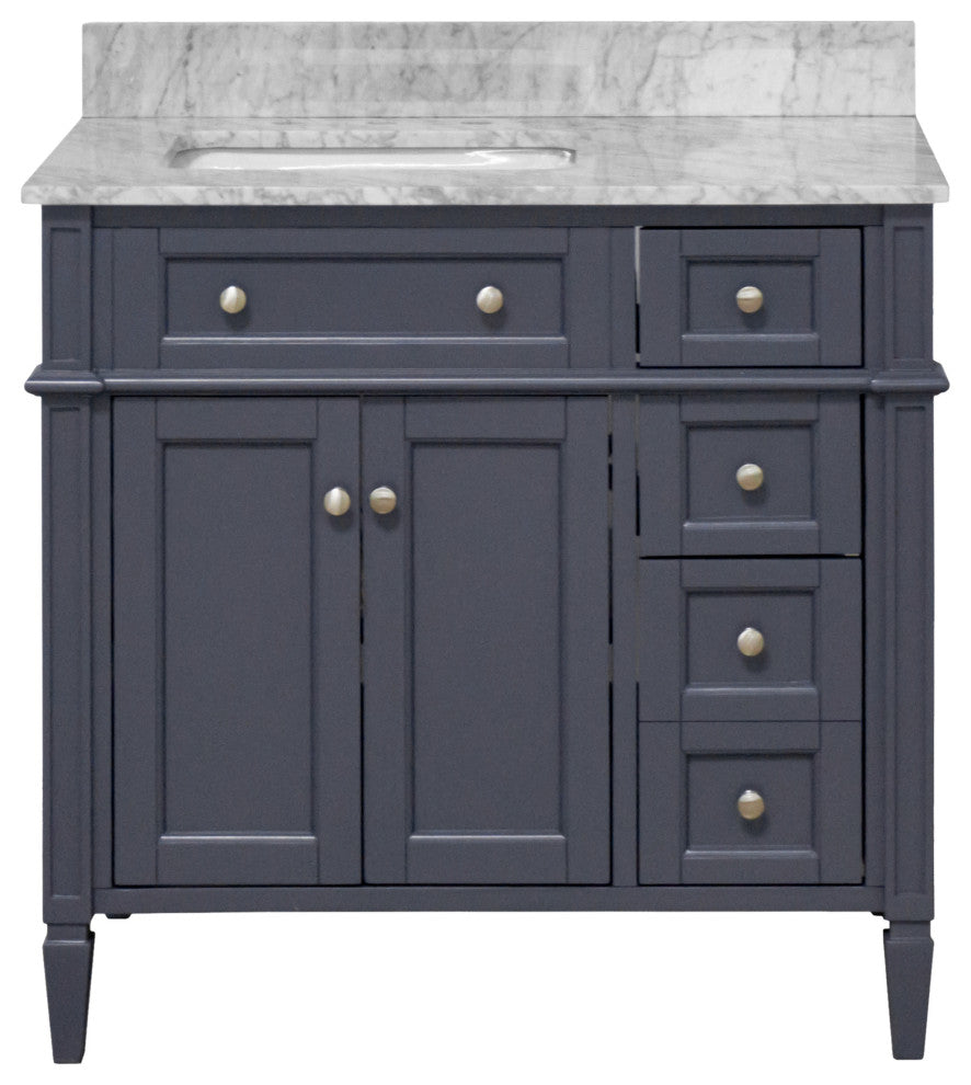 Hailey 36" Bathroom Vanity, Marine Gray, Carrara Marble