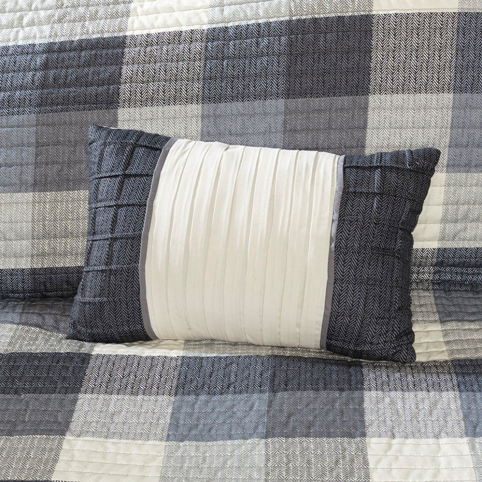 Madison Park Ridge 6 Piece Printed Herringbone Quilt Set With Throw Pillows