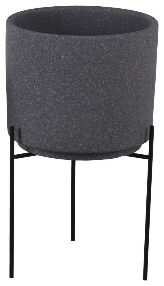 Benzara BM263149 Ceramic Planter With Speckles Pattern, 2-Piece Set, Gray