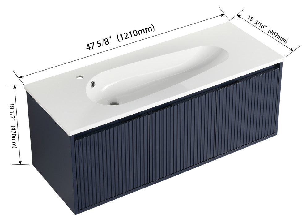 48" Plywood Wall Mounted Bath Vanity Set, Drop-Shaped Resin Sink