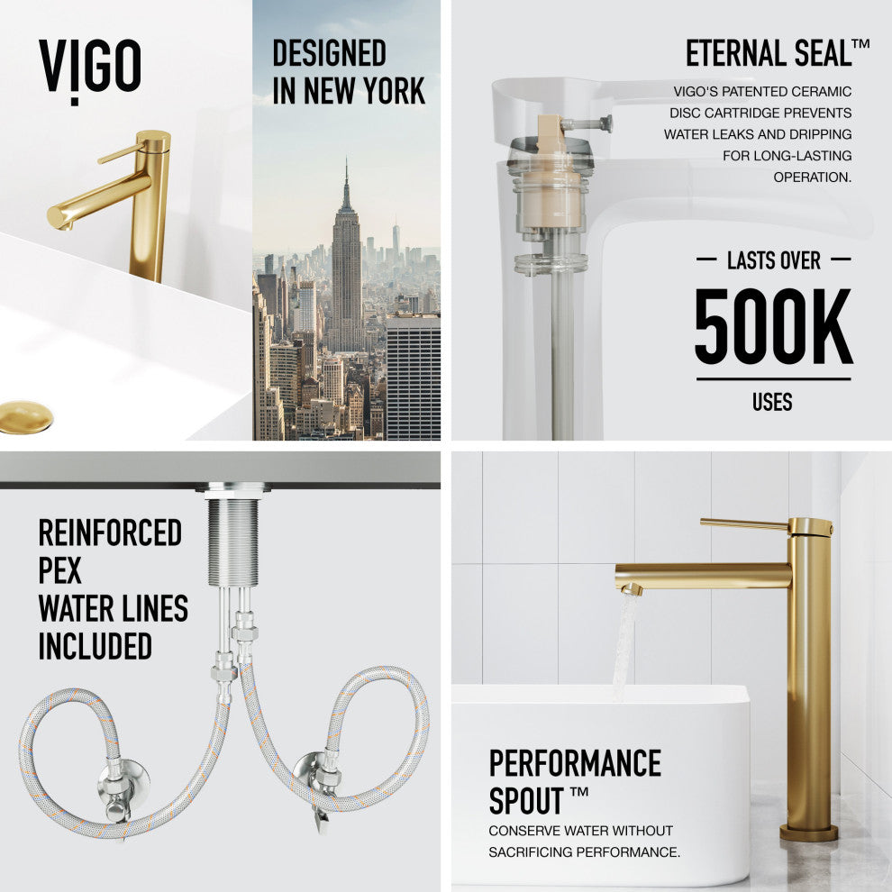 VIGO Jewel 11" H Single Handle Single Hole Bathroom Vessel Faucet, Matte Brushed Gold