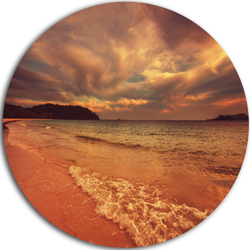 Brown Serene Tropical Beach, Seashore Round Wall Art, 36"