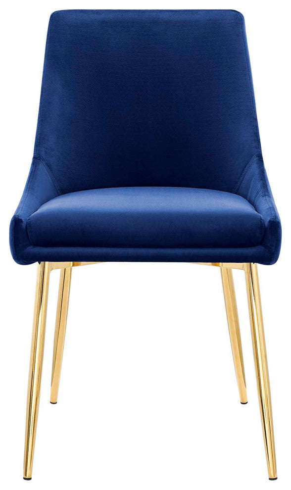 Side Dining Chair, Set of 2, Velvet, Metal, Gold Blue Navy, Modern, Cafe Bistro