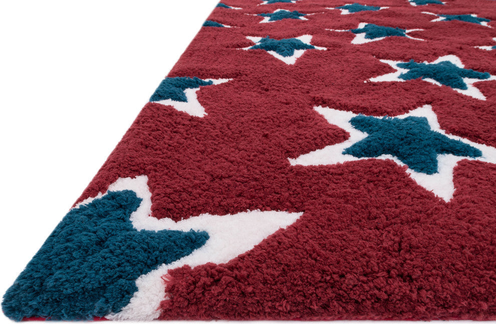 Incredible Softness, Microfiber High-Low Lola Shag LL-06 Red Navy Area Rug