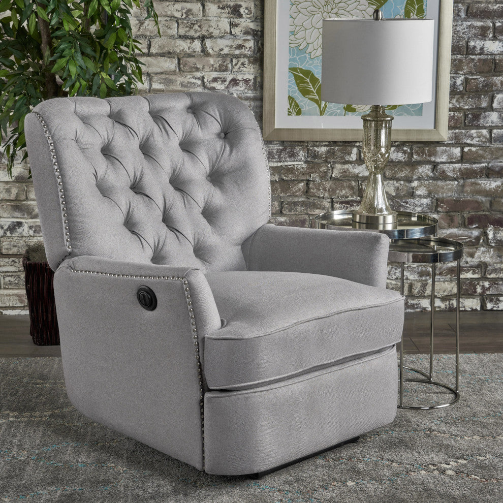 GDF Studio Palermo Tufted Fabric Power Recliner Chair, Light Gray