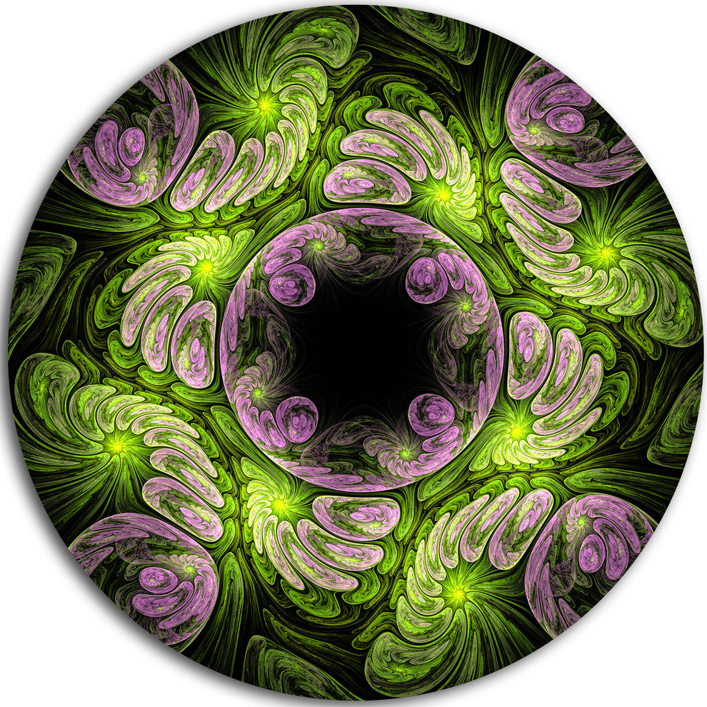 Green And Purple Fractal Flower, Floral Disc Metal Wall Art, 11"