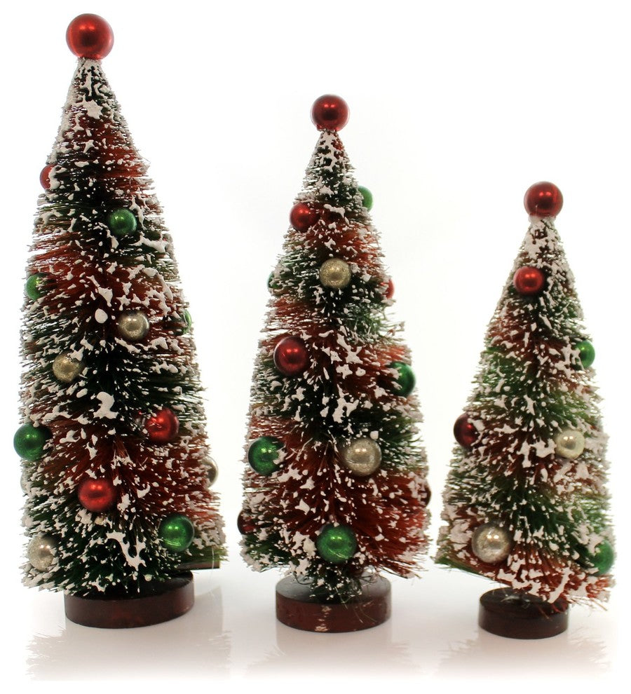 3-Piece Christmas Primitive Tree With Bulbs Plastic Flocked Lg4435