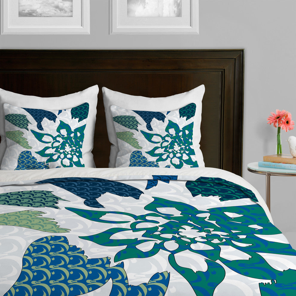 Deny Designs Karen Harris Constance In Blue Blossom Duvet Cover-Lightweight
