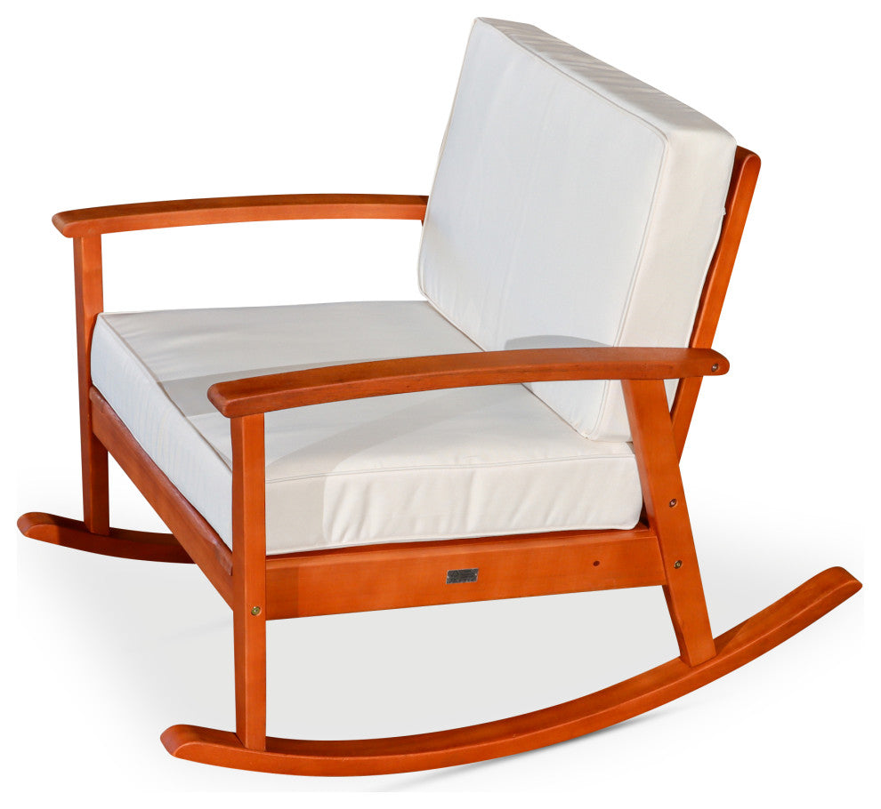 DTY Outdoor Living Longs Peak Eucalyptus Rocker w/ Cushions, Natural Oil, Cream