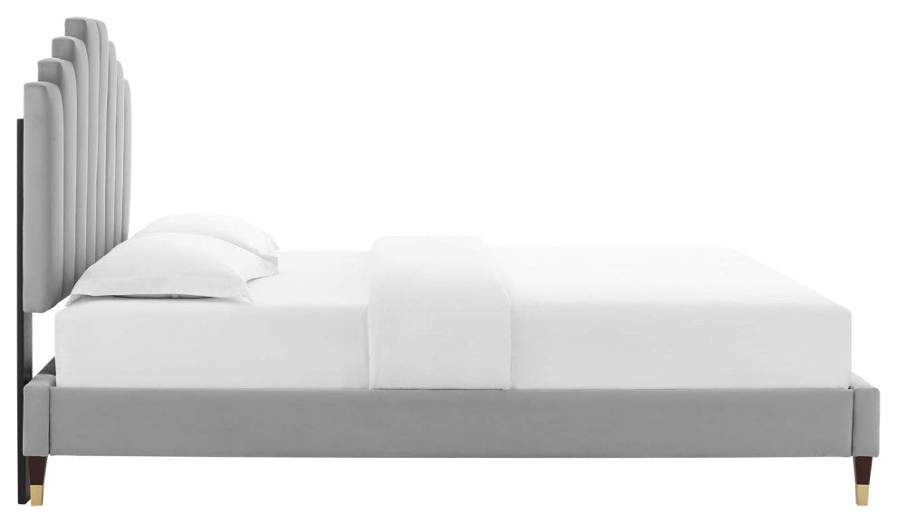 Elise Queen Performance Velvet Platform Bed MOD-6691-LGR