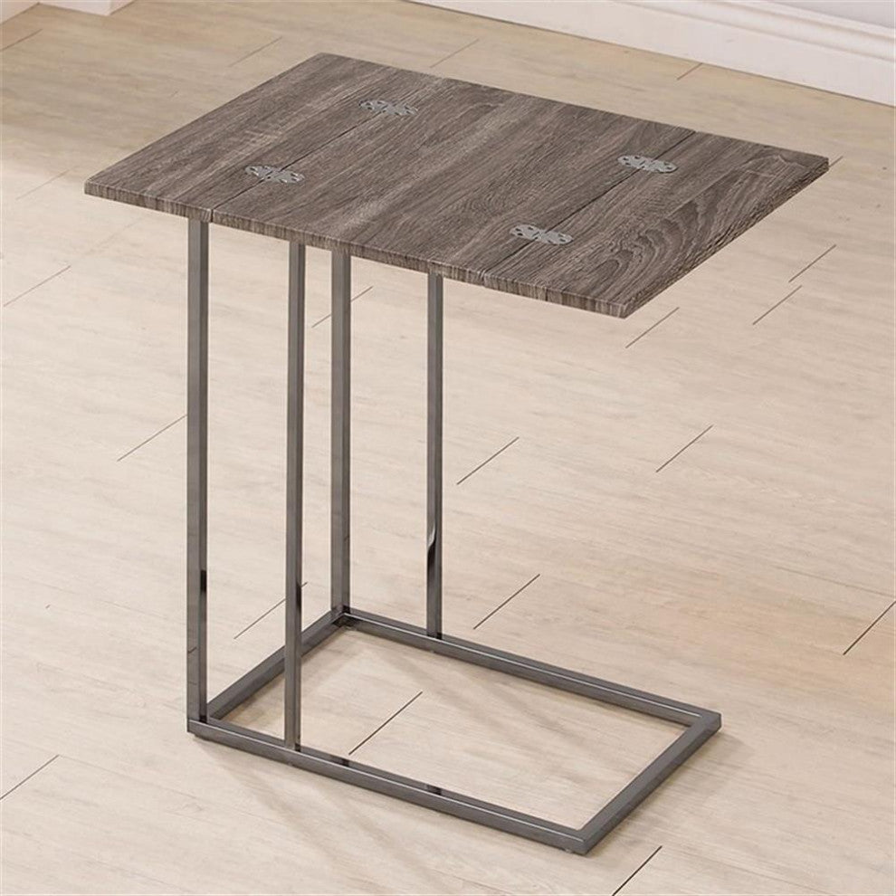 Snack Table With Nickel Base, Weathered Gray