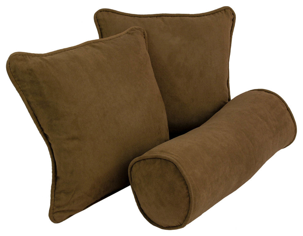 Solid Microsuede Throw Pillows With Inserts, 3-Piece Set, Chocolate