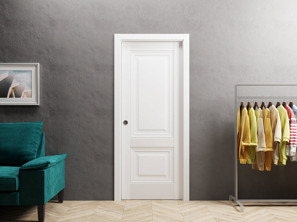 Slab Barn Door 42 x 84, Lucia 8831 White Silk, Sliding