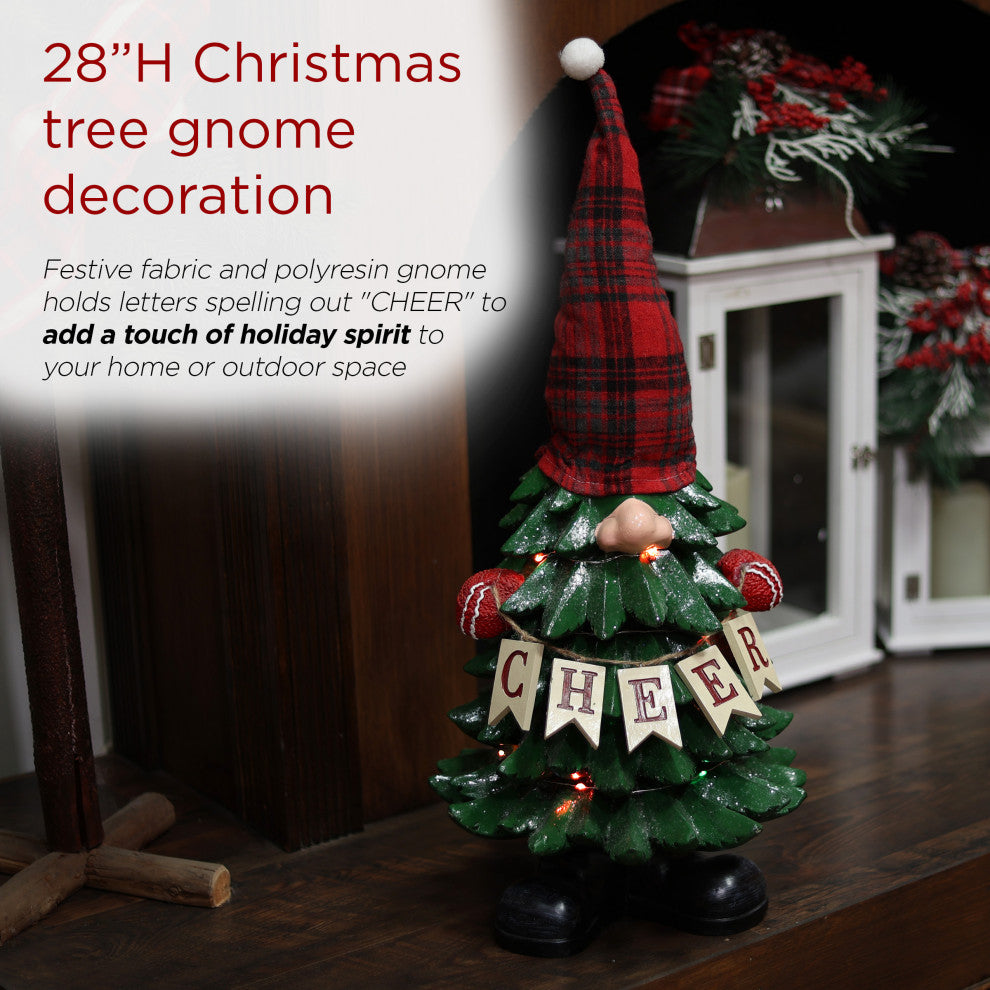 Christmas Tree "Cheer" Gnome Decoration with Color Changing LED Lights