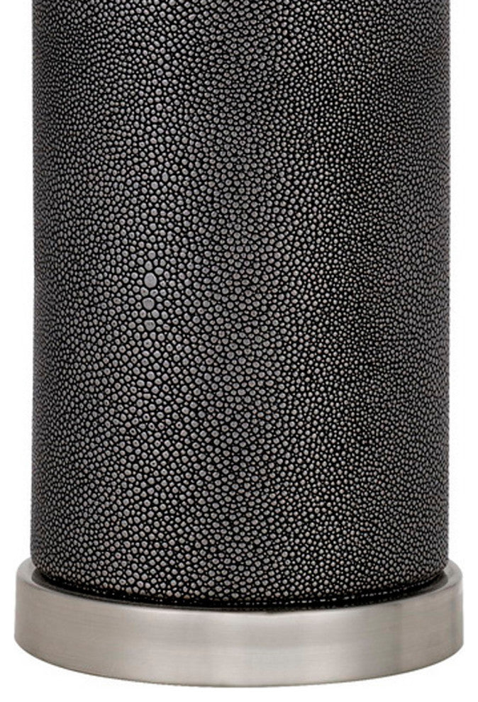 27 Inch Ceramic Table Lamp, Faux Leather Wrapped, Dimmer, Gray