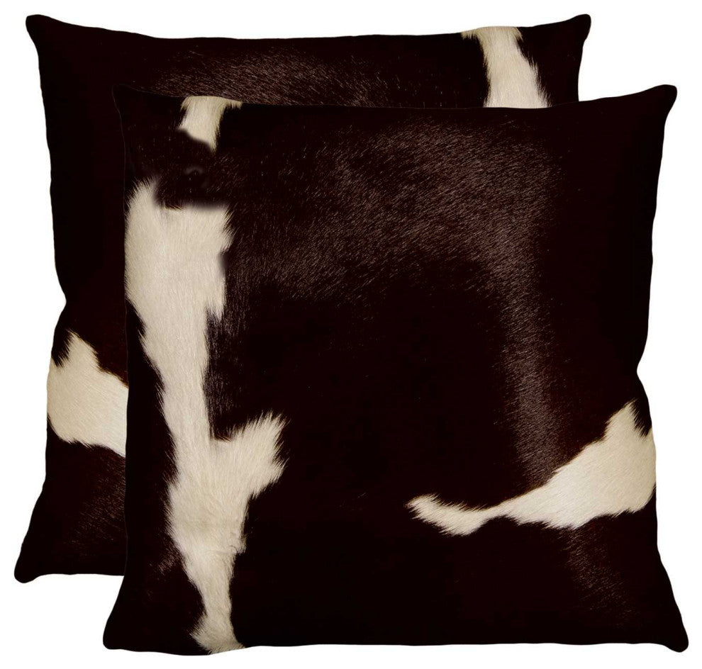 HomeRoots 18" x 18" x 5" Chocolate And White Cowhide Pillow 2-Pack