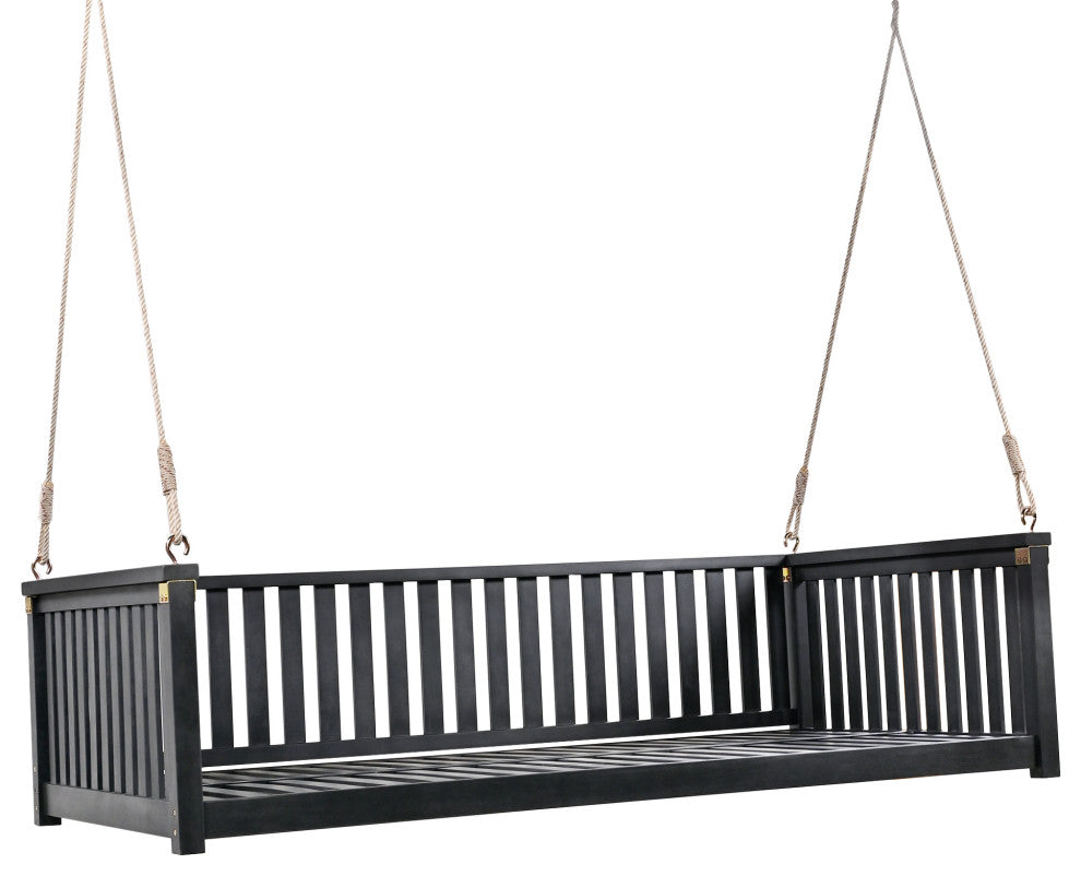 GDF Studio Acacia Wood Twin Size Garden Porch Swing Bed, Black