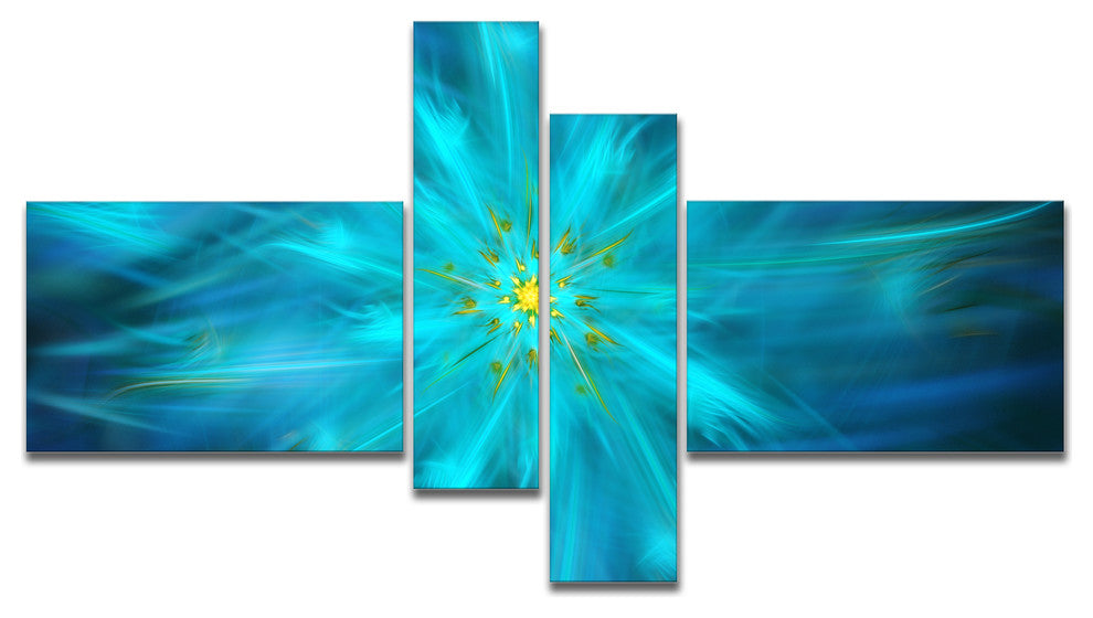 Amazing Dance of Blue Petals, Floral Canvas Art Print, 60"x32", 4 panels