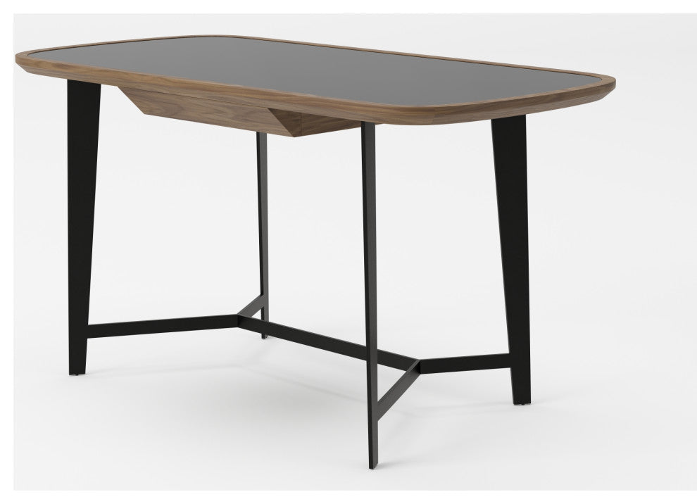 Modrest Girard Modern Walnut and Black Glass Desk