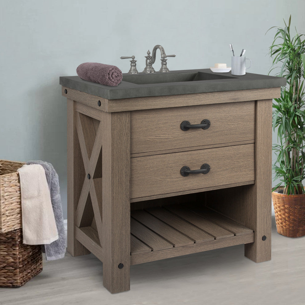 36" Single Bathroom Cement Vanity Top with Sink