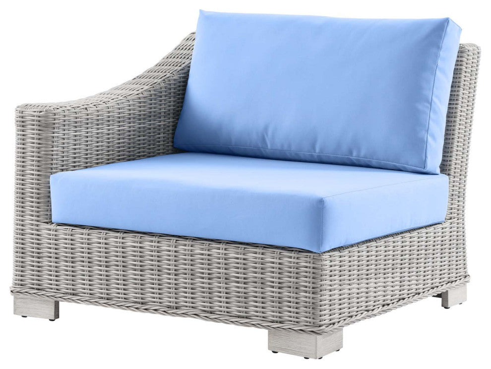 Lounge Sectional Sofa Chair Table Set, Rattan, Wicker, Gray Blue, Outdoor