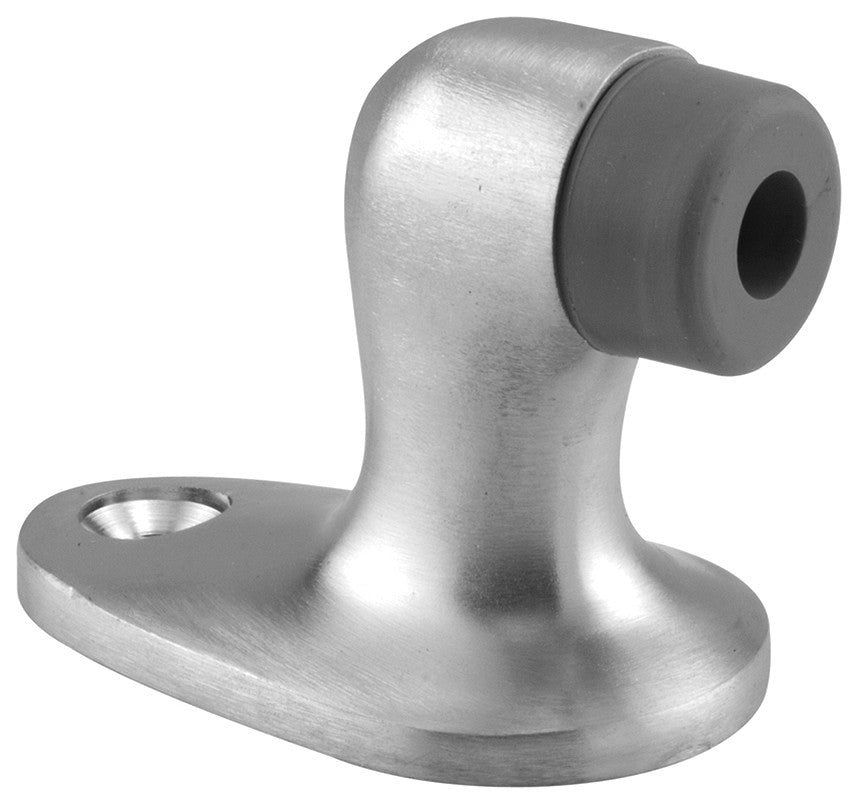 Door Stop, 2" Height, Cast Brass, Brushed Chrome, Gray Rubber Bumper